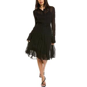 NWT Rag & Bone Black Whimsy Sheer Pleated Button Front Midi Shane Dress Size 8